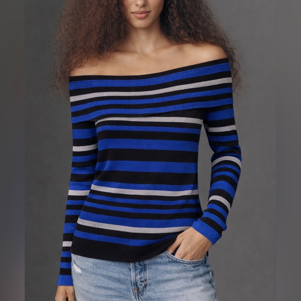 NWT Off-Shoulder Ribbed Knit Stripe Top‎ - Large